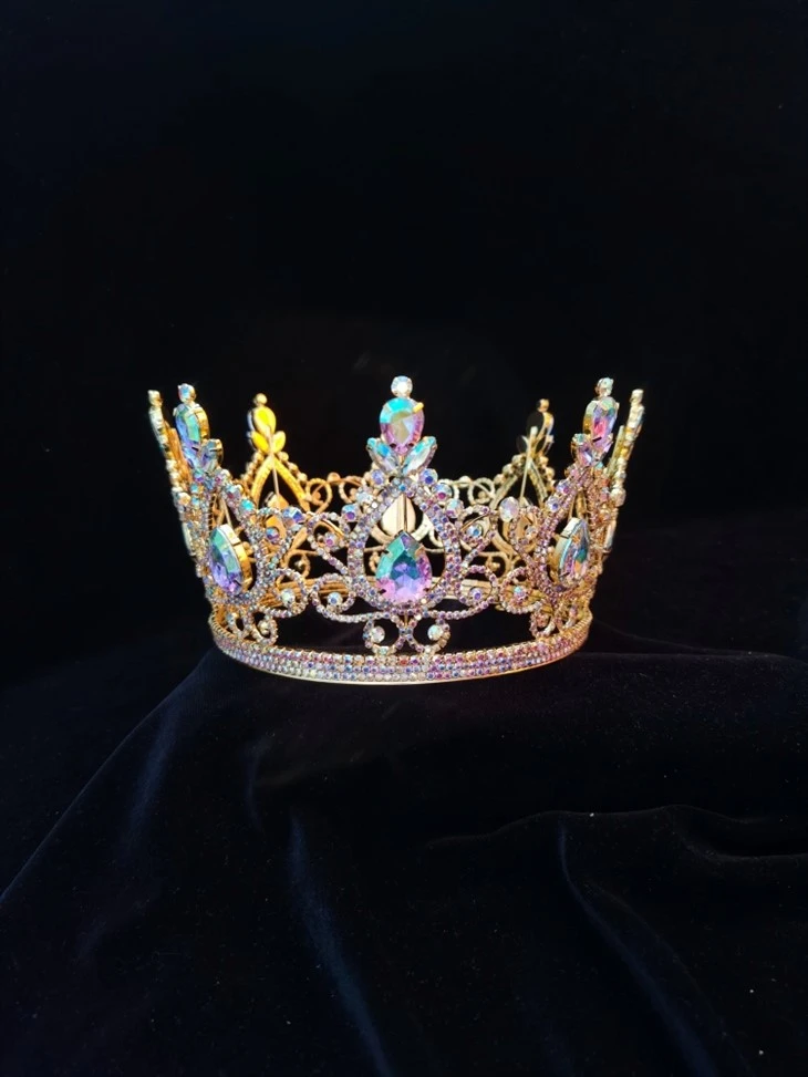 Corona personalizada redonda completa con diamantes de imitación, coronas de flores para desfile, Tiara circular de cristal